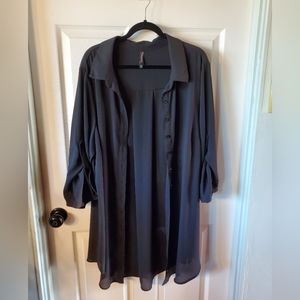 Mini Crepe Button-Down Coverup Shirt Dress